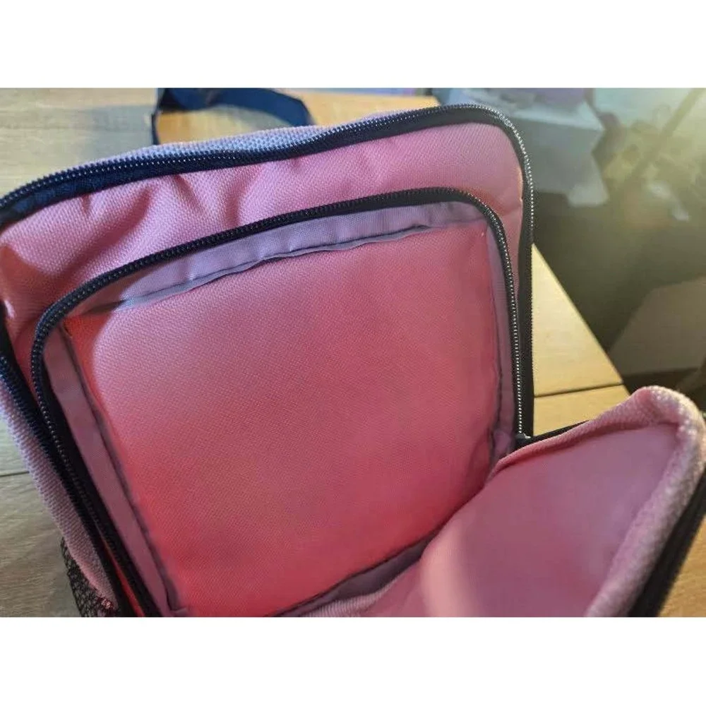 Pink Canvas Travel Organizer Bag Shoulder Strap Multi Pocket Utility Case